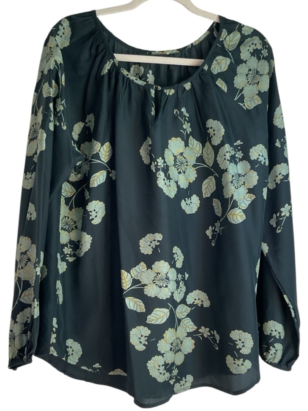 Sundance 100% Silk Floral Long Sleeve Green Boho Tunic* - Picture 2 of 6